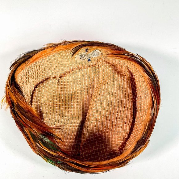 Vintage USA Union Made Pheasant Feather Pillbox Hat - Picture 4 of 5